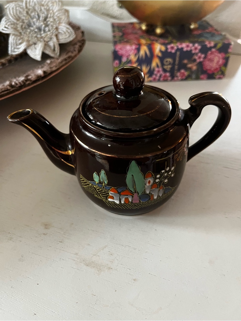 Vintage Brown Mini Teapot and creamer set